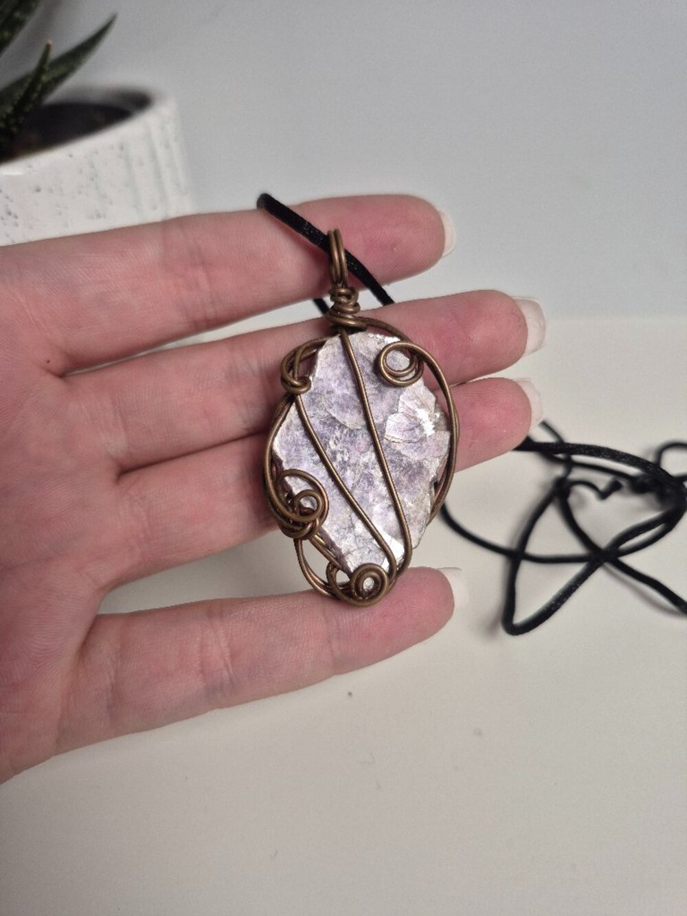 Lepidolite Pendant Necklace with Adjustable Cord